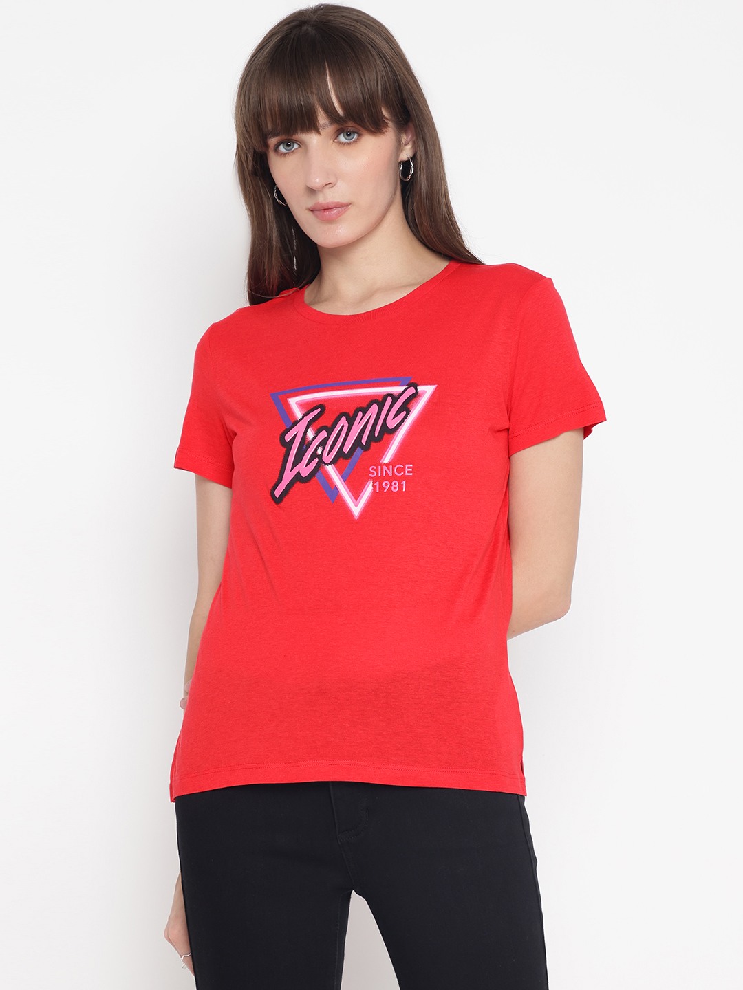 Red Printed Crew Neck Short Sleeve T-Shirt