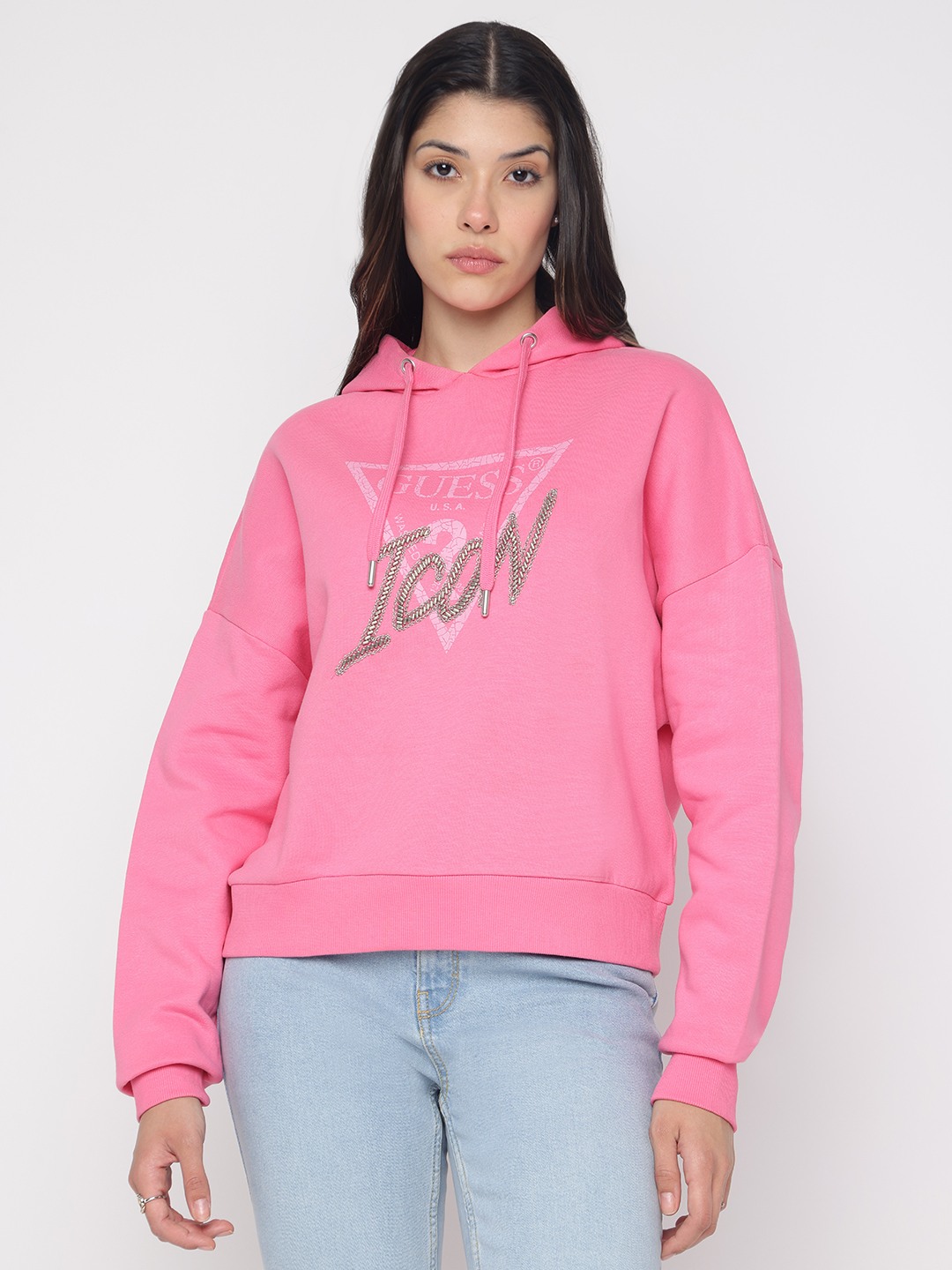 Pink Printed Full Sleeve Hood