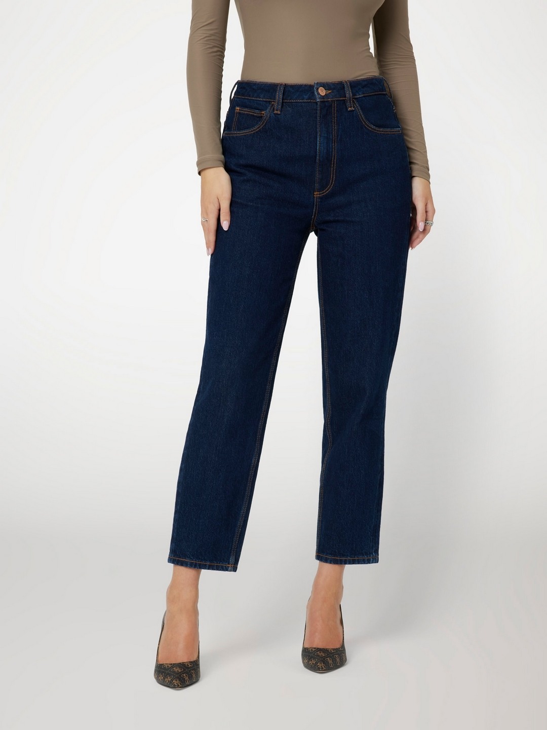 Guess Women Solid Relaxed Fit High-Rise Jeans