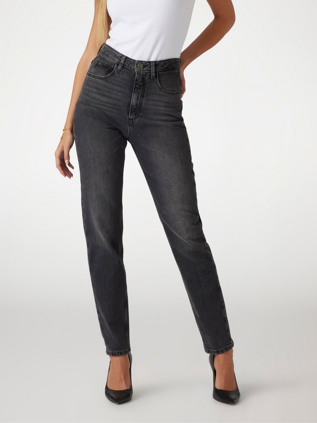 Women Charcoal Solid Mom Fit Jeans