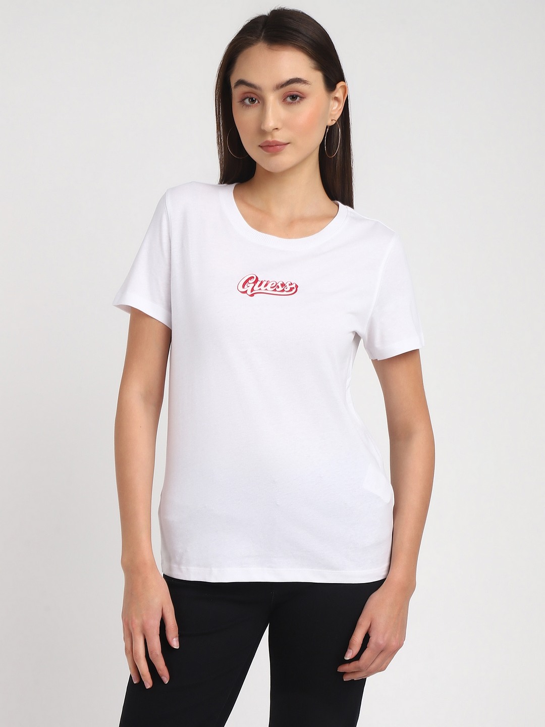 White Solid Round Neck Short Sleeves T-shirt