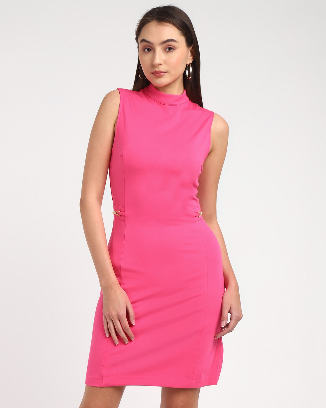 Women's Pink Viscose Solid Regular Fit Dress