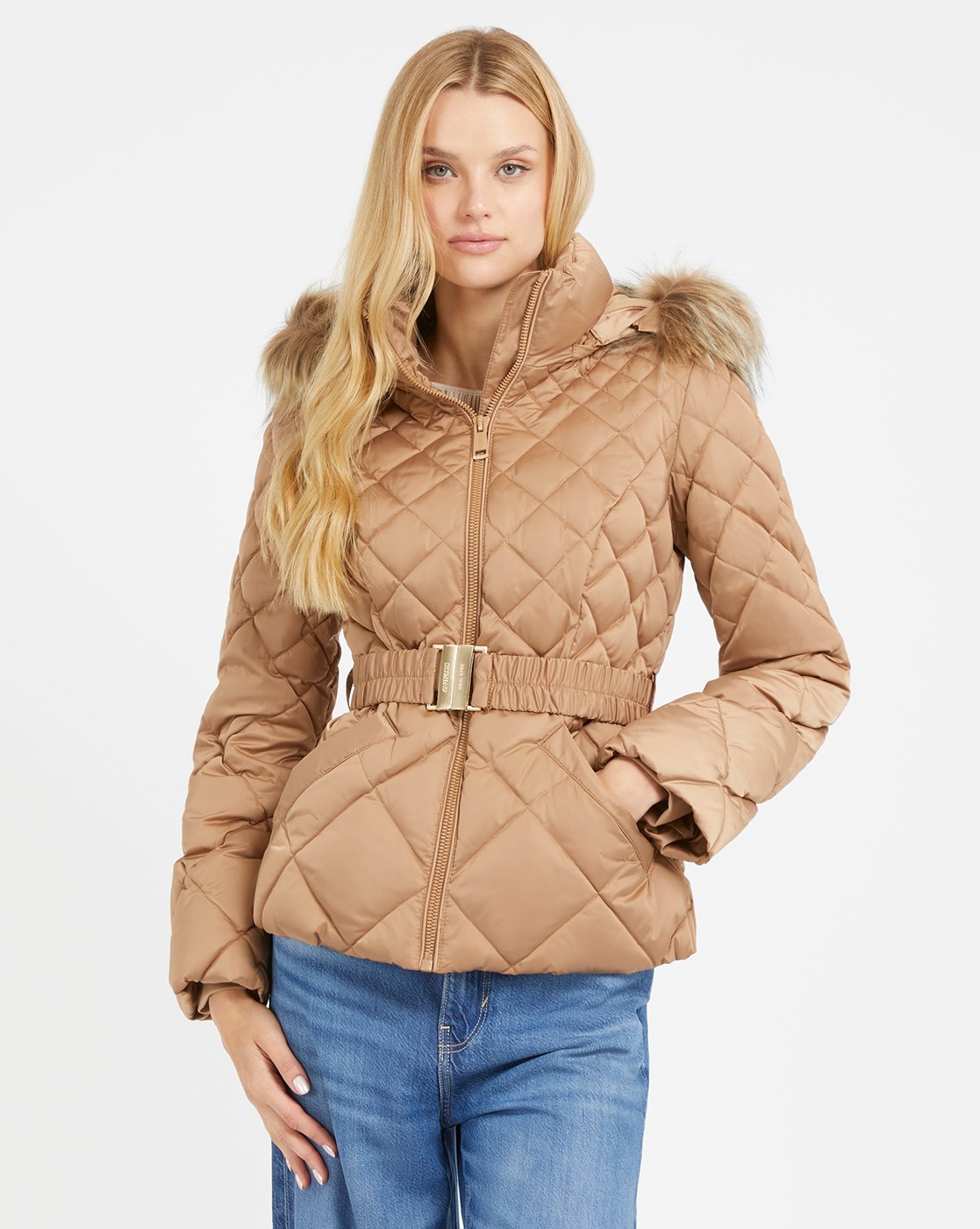 Brown Solid Hooded Full Sleeves Quilted Jacket