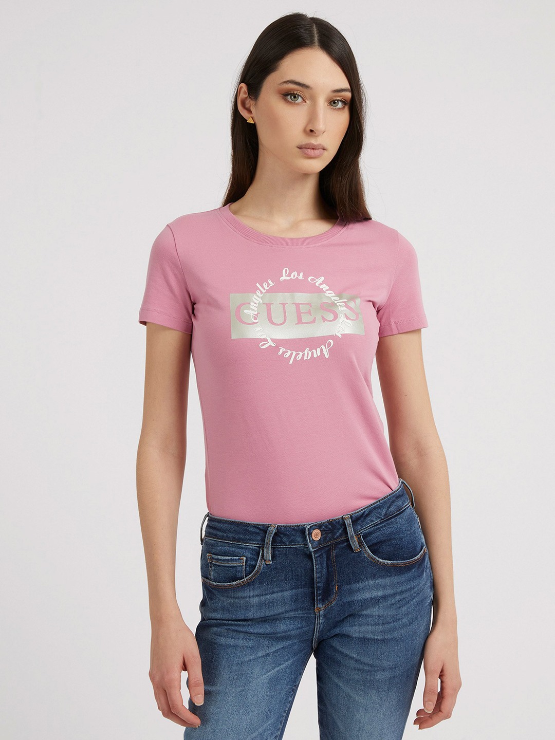 Pink Cotton Blend Printed Round Neck T-Shirt