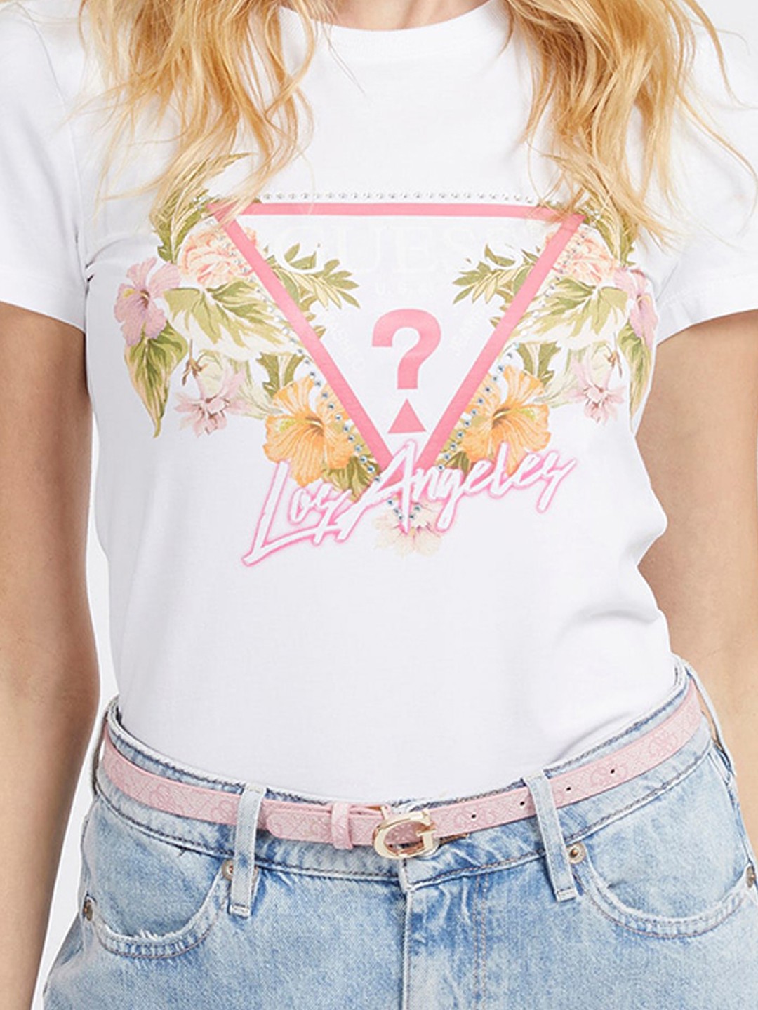 White Printed Round Neck T-Shirt