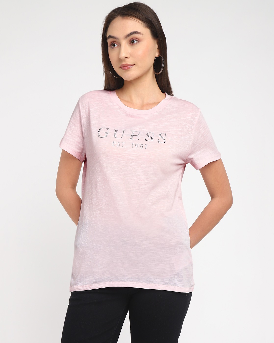 Women's Pink Cotton Printed Regular Fit Half Sleeves T-shirt