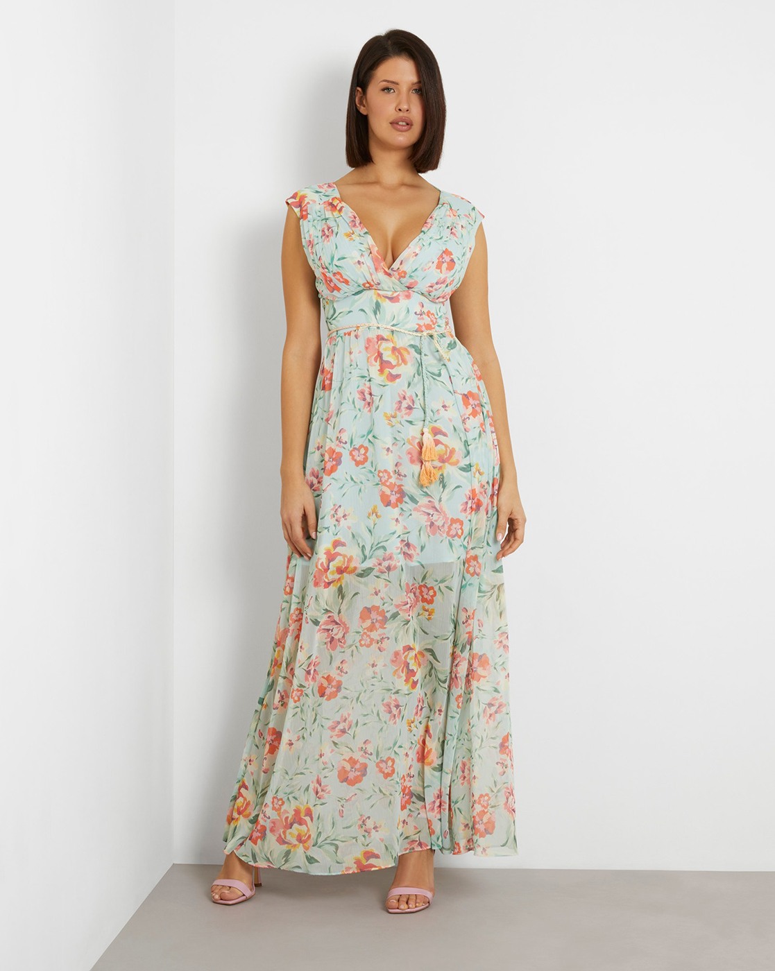 Women's Green Polyester Floral Print Regular Fit Sleeveless Dress