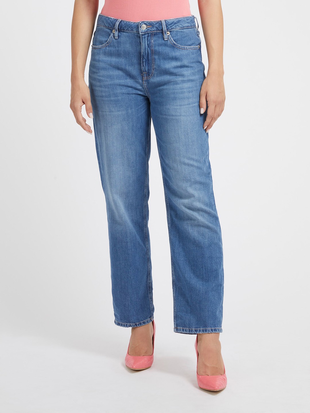 Blue Washed High-Rise Ankle Length Jeans