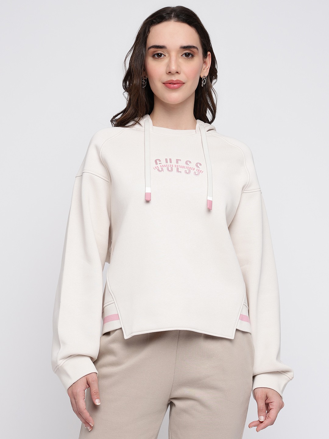 Off White Embroidered Full Sleeve Hood