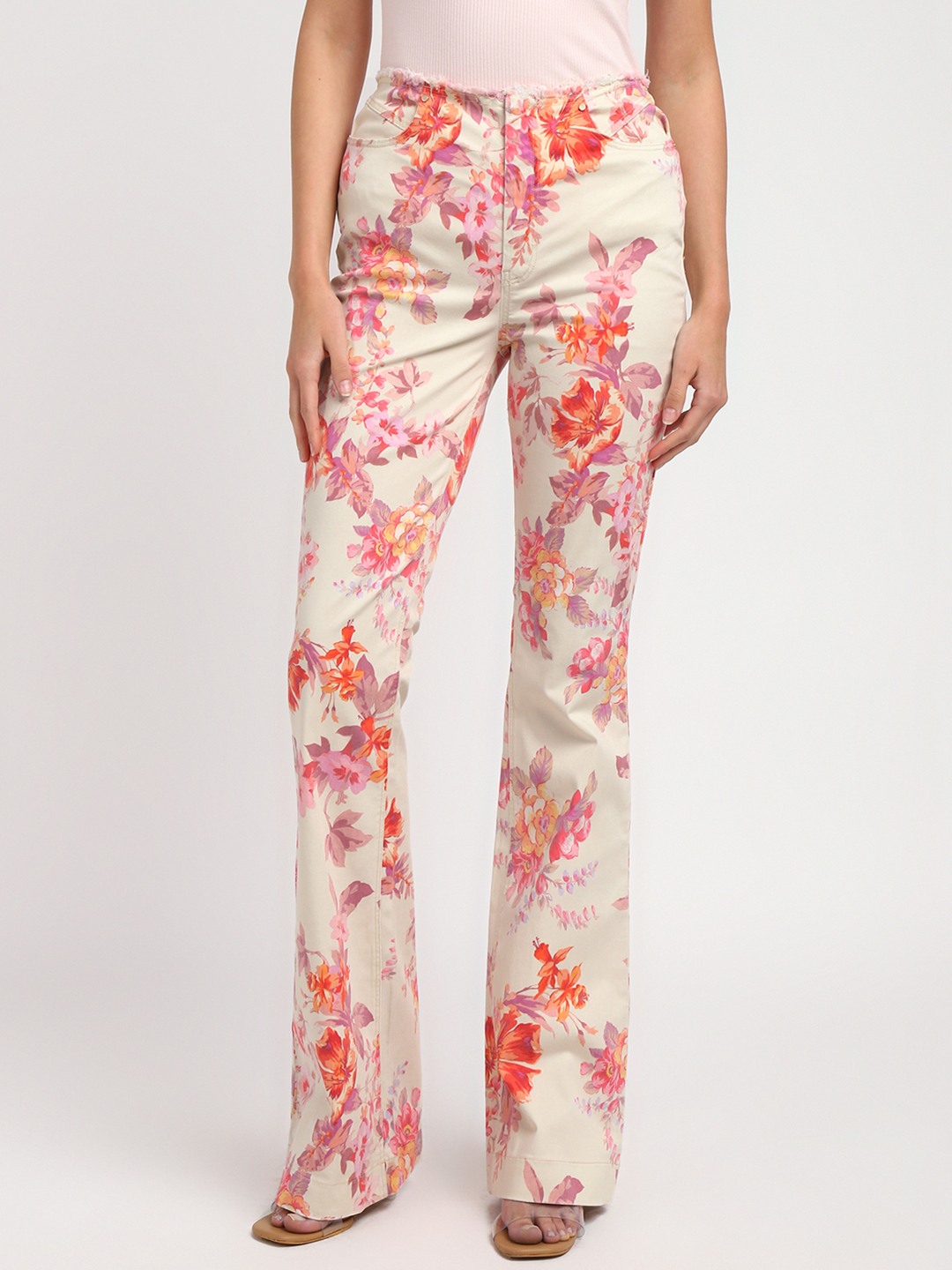 Multi-Color Printed High-Rise Regular Length Flared Leg Trouser