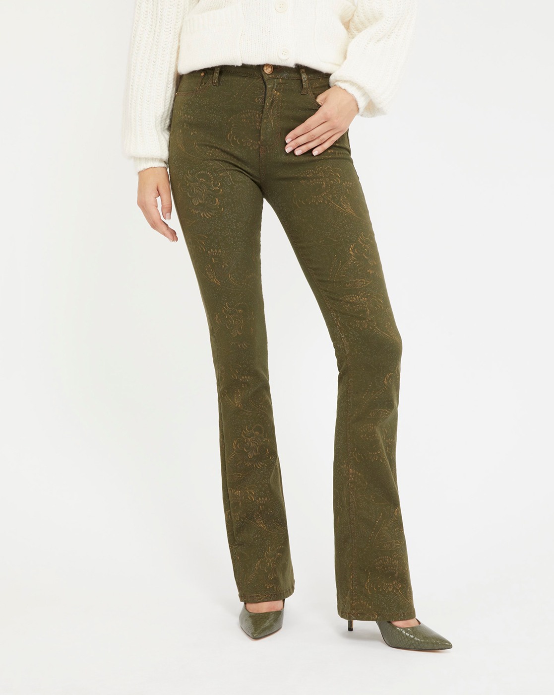Guess Women's Green Cotton Solid Regular Fit Jeans