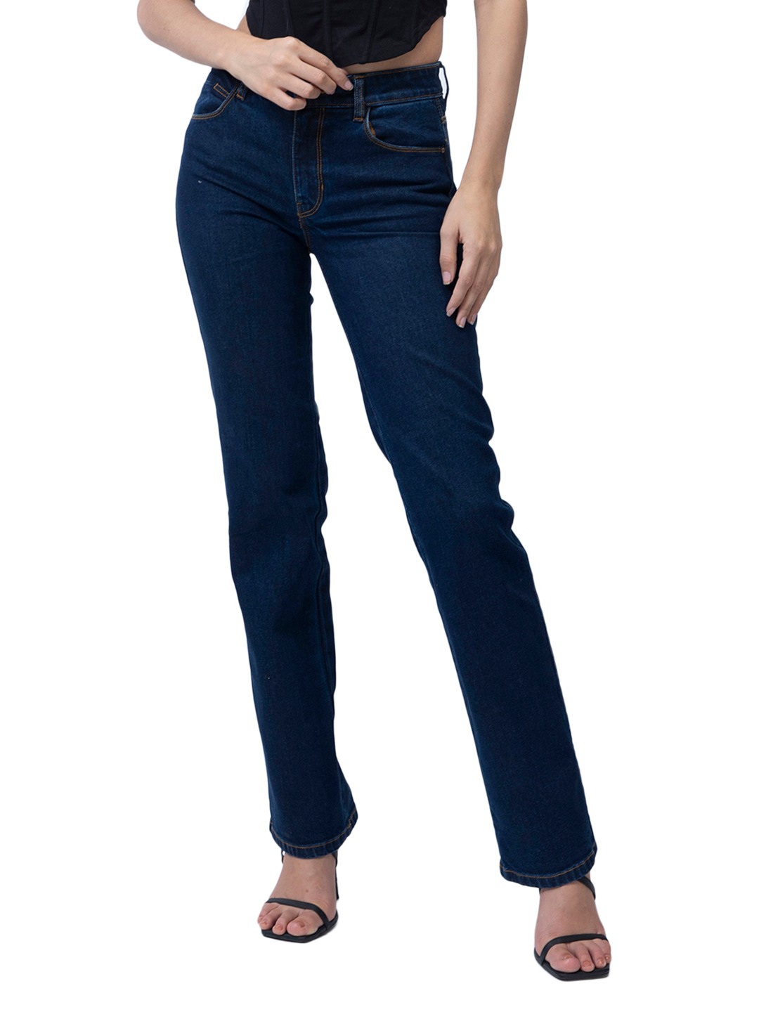 Blue Solid Mid-Rise Full Length Jeans