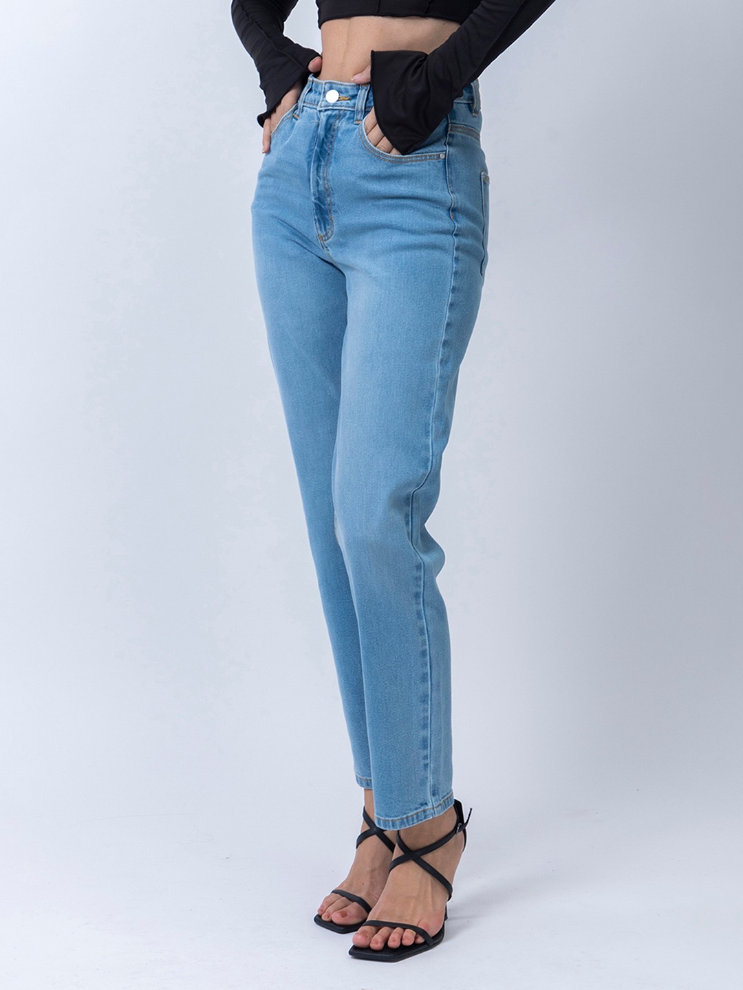 Blue Washed Mid-Rise Full Length Jeans