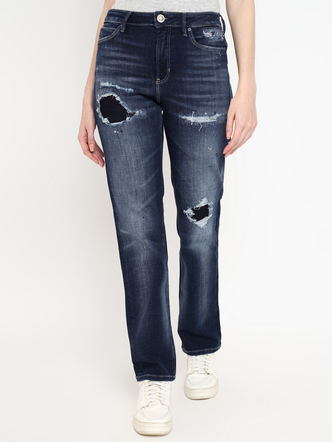 Blue Solid High-Rise Full Length Jeans