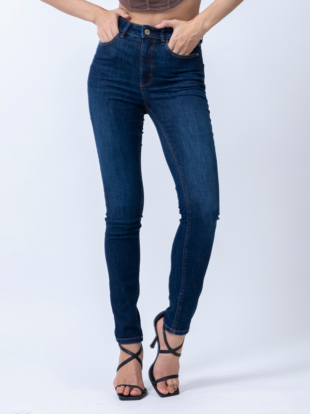 Blue Solid High-Rise Ankle Length Jeans