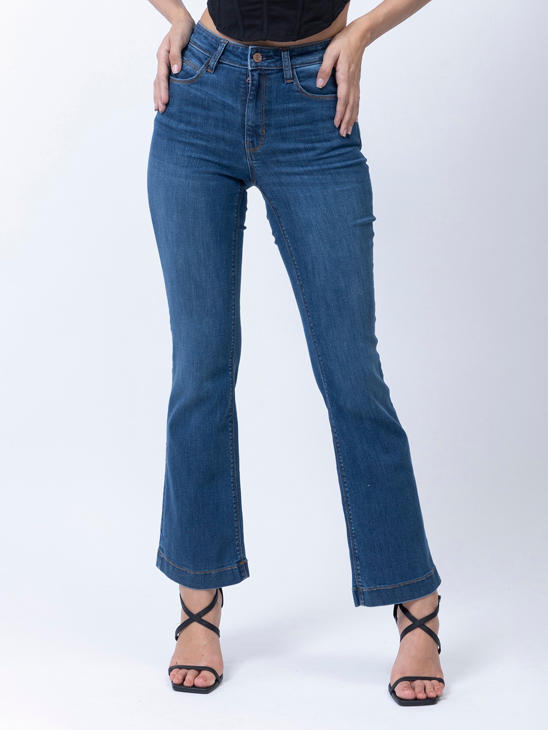 Blue Solid High-Rise Ankle Length Jeans