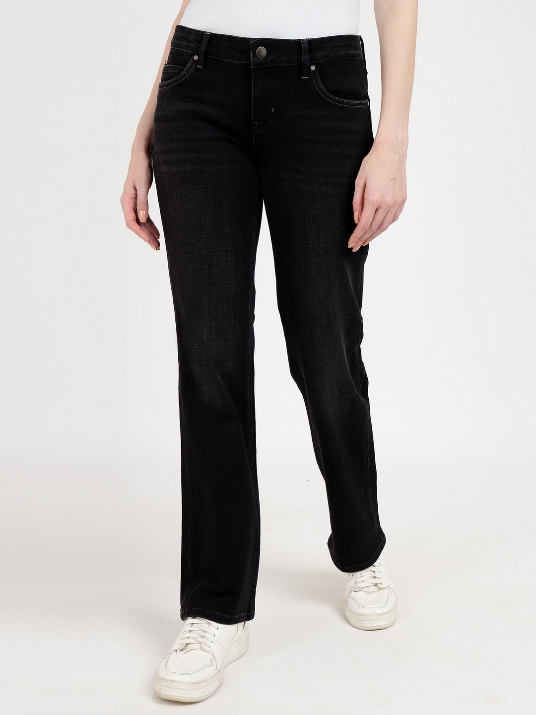 Women Black Washed High-Rise Full Length Jeans