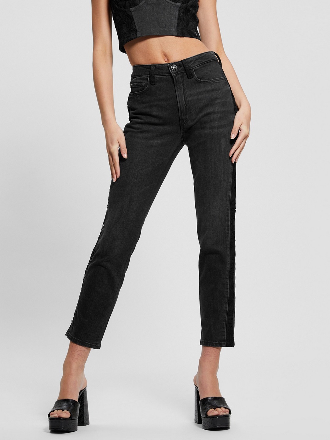Guess Women Solid Mid-Rise Slim Jeans