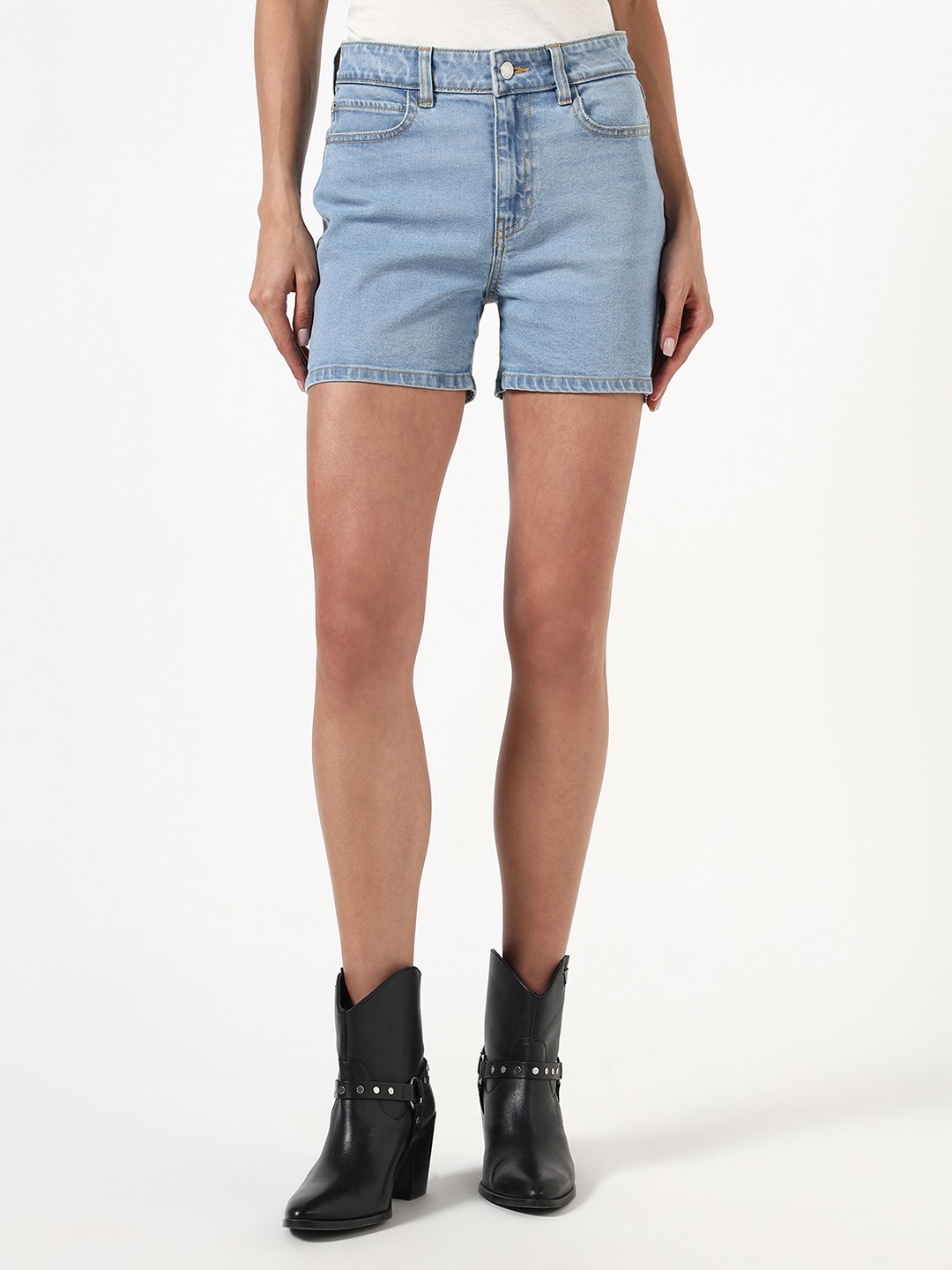 Guess Women Light Washed Mid-Rise Denim Shorts