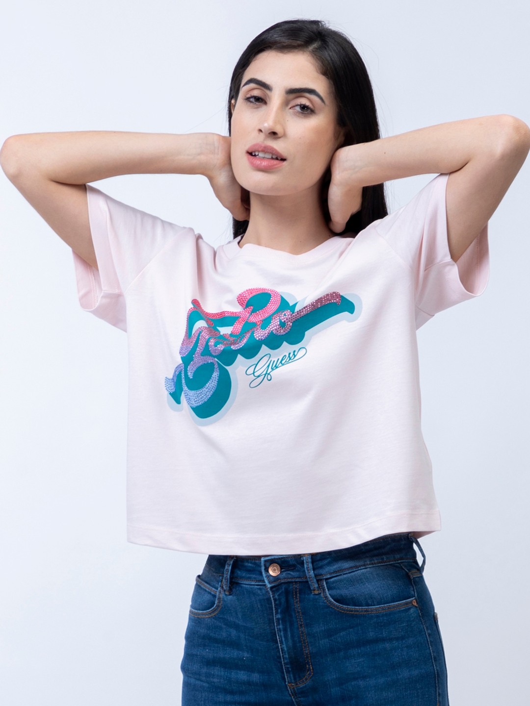 Pink Printed Round Neck T-Shirt