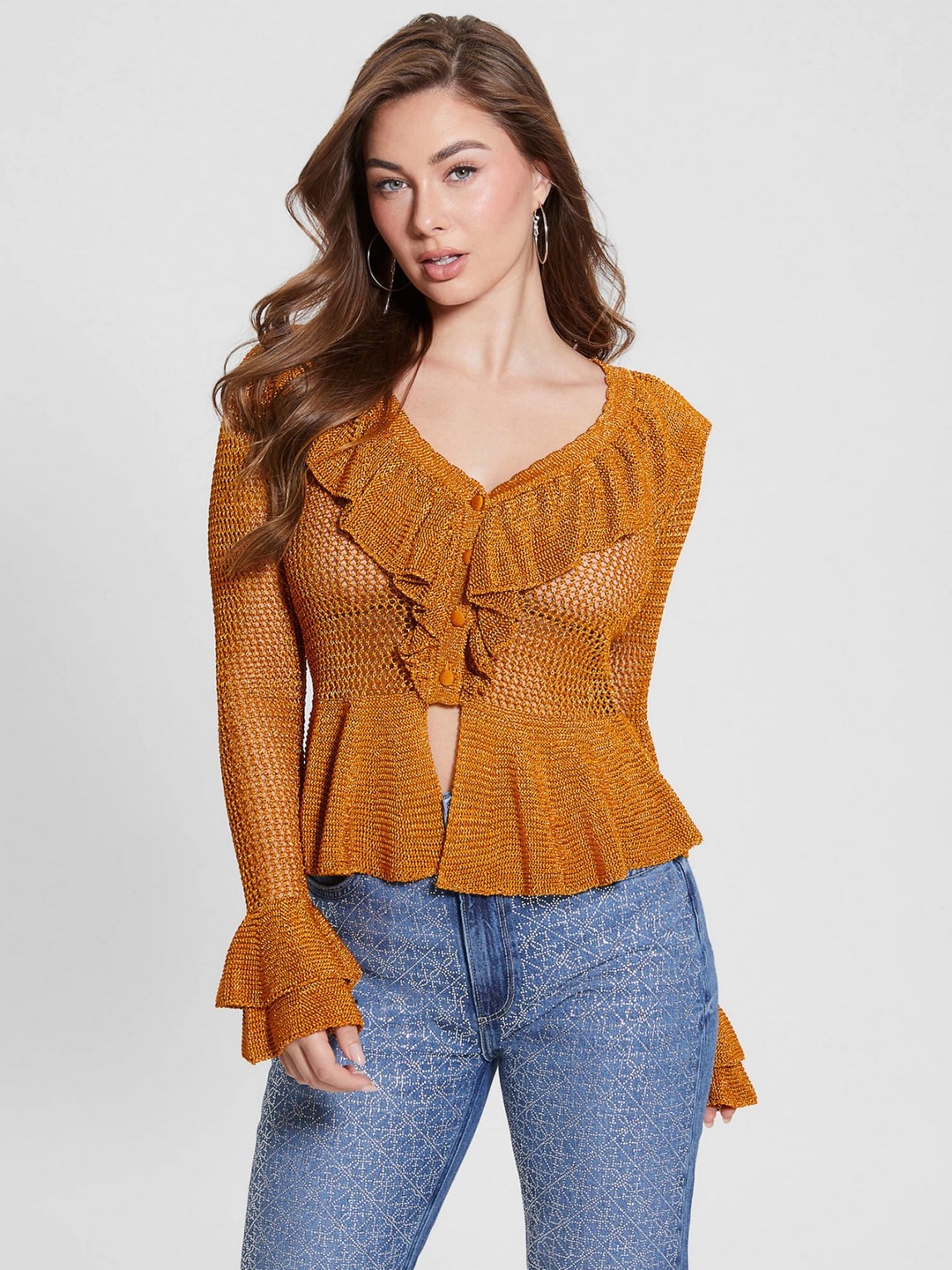 Brown Textured V-Neck Top