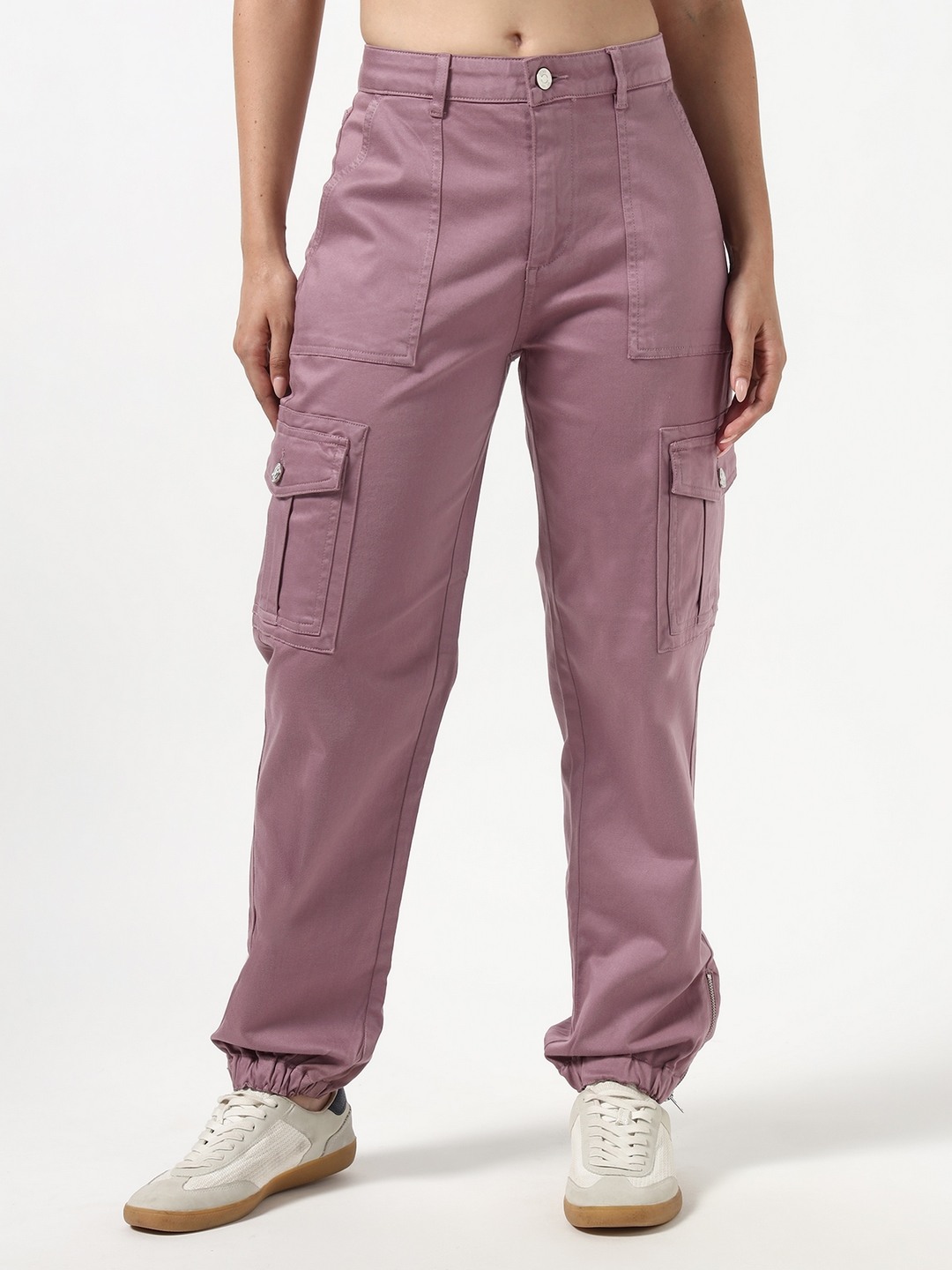 Guess Women Juno Twilight Lavender Solid Woven Cargo Pants