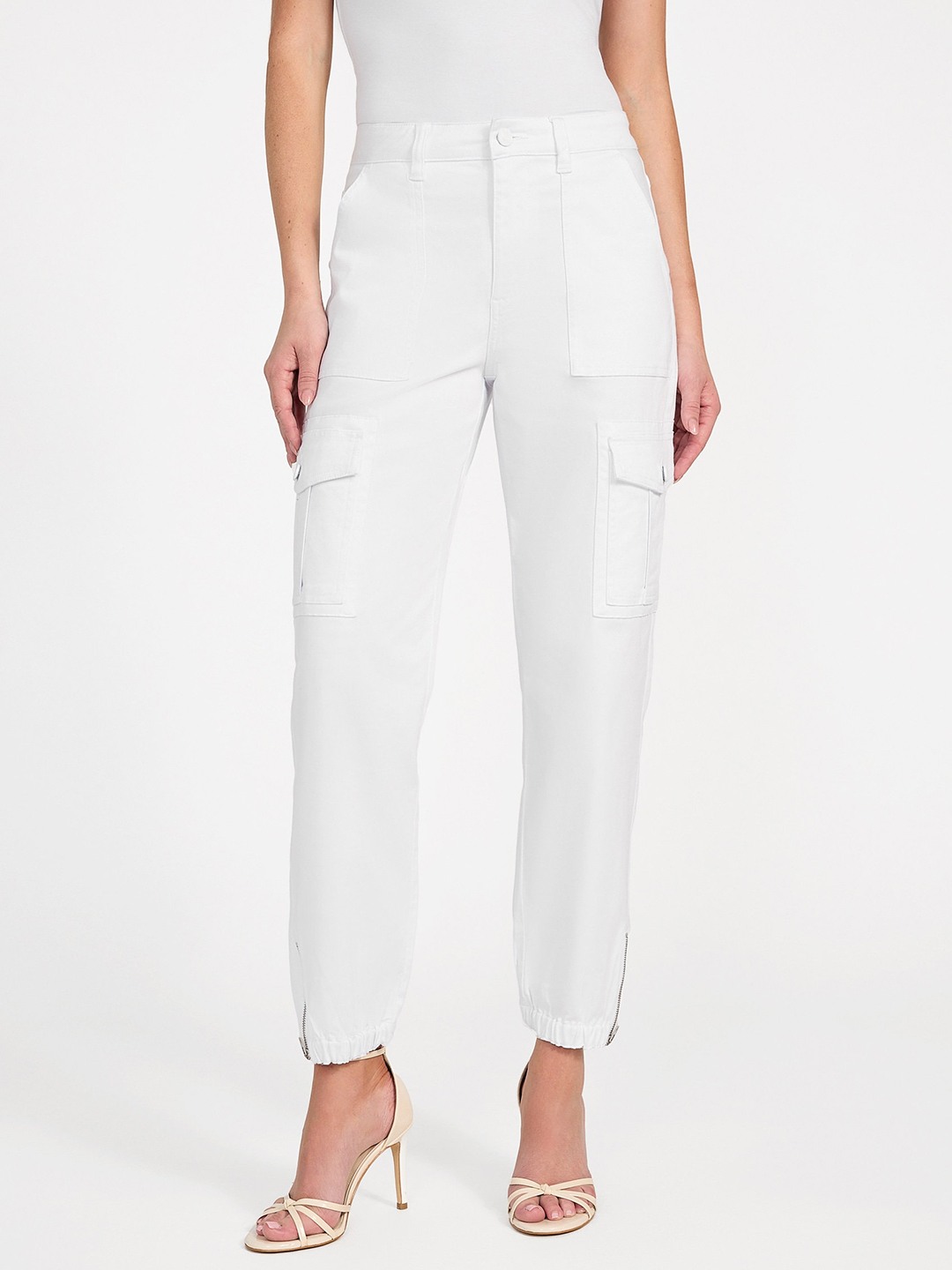 Guess Pure White Solid Pants