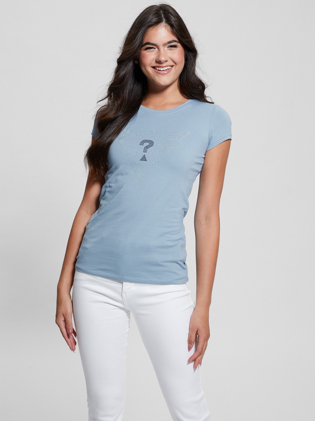 Guess Blue Ribbon Round Neck Embellished T-Shirt