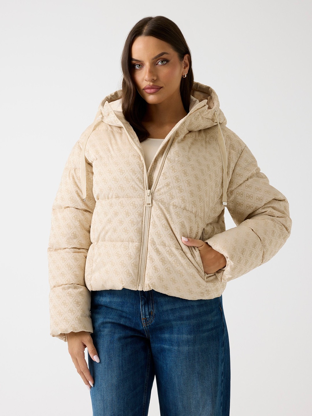 Guess Peony Logo Pearl Hooded Printed Jacket