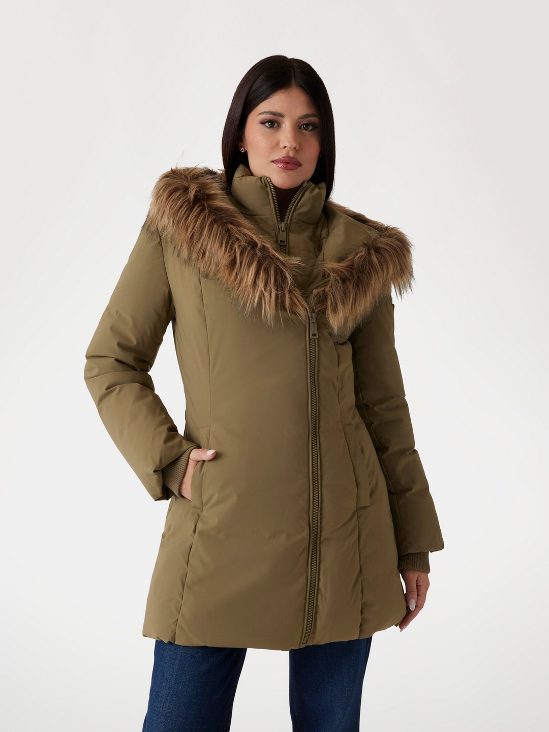 Guess Desert Green Hooded Solid Jacket