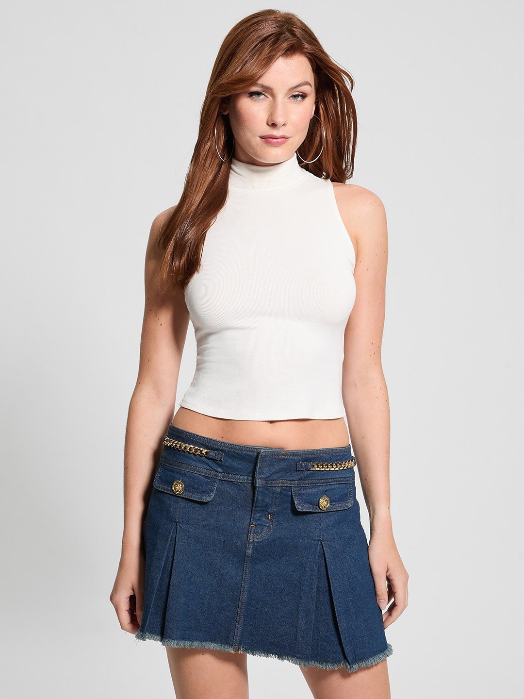 Guess Dove White Turtle Neck Solid Top