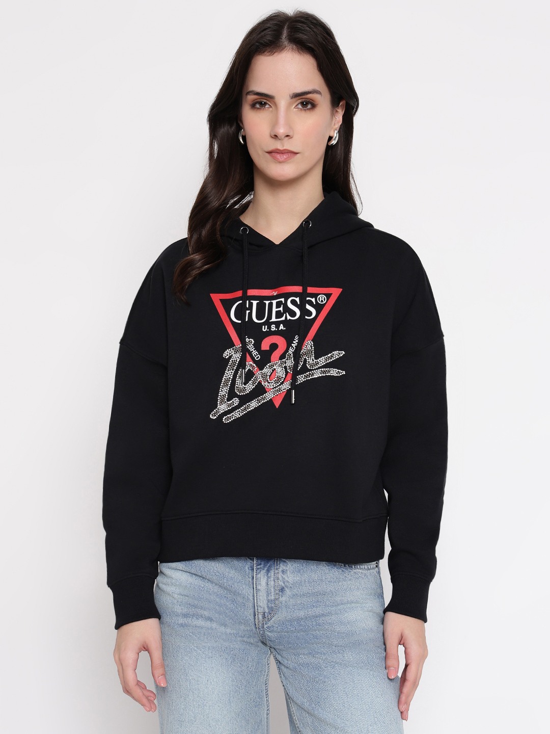 Black Printed Hooded Sweatshirt