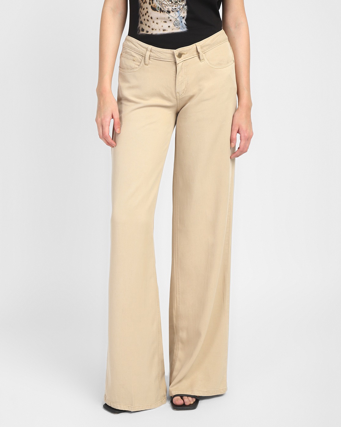 Women's Tan Lyocell Solid Regular Fit Palazzo