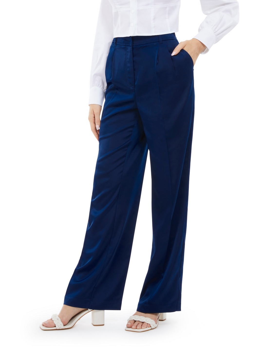 Blue Polyester Blend Solid Regular Fit Trouser