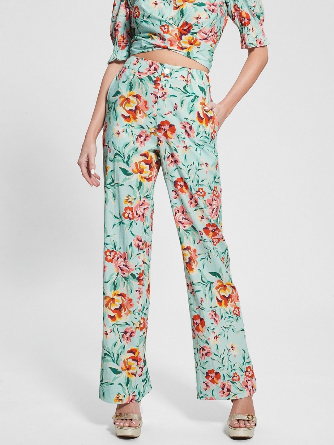 Rose Meadows Floral High Rise Adele Straight Trousers