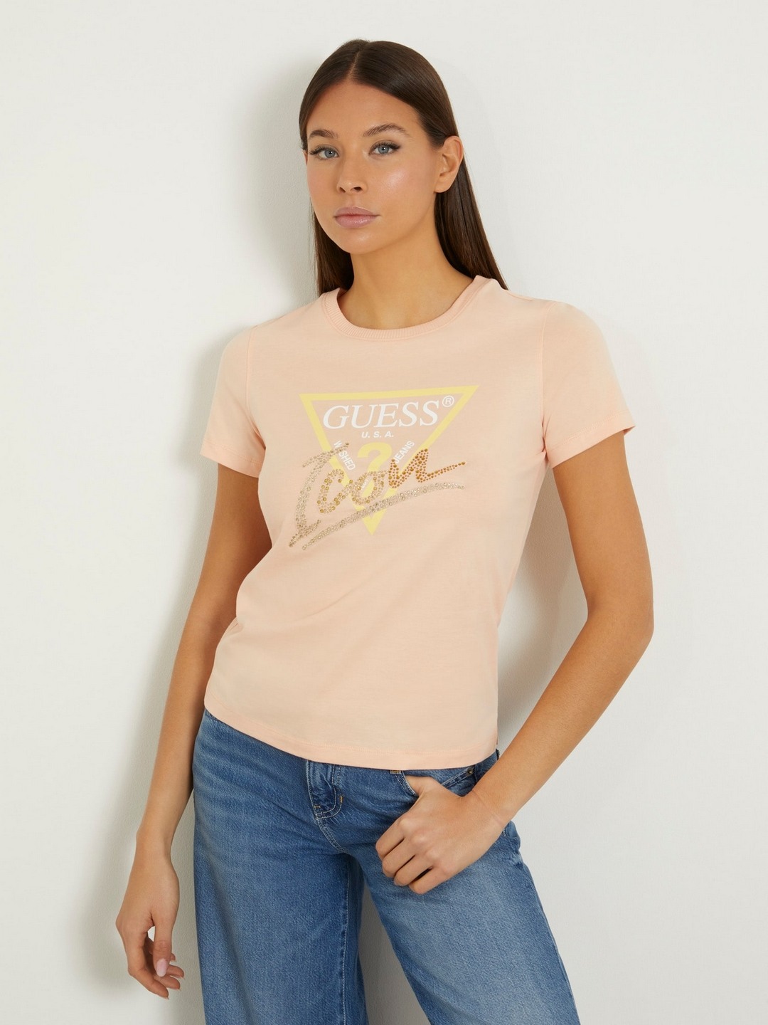 Peach Pure Cotton Printed Round Neck T-Shirt