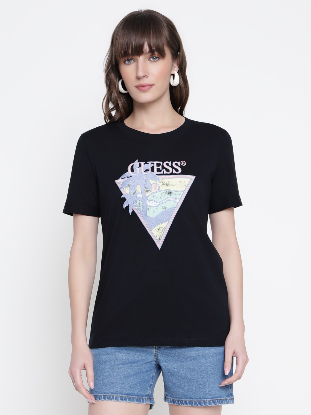 Women Black Printed Round Neck T-shirt