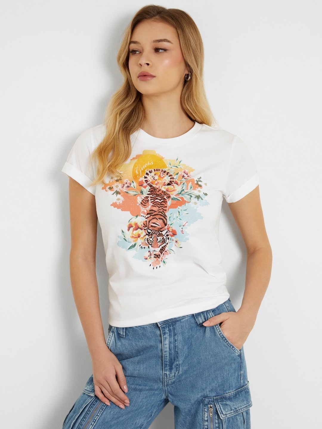 White Pure Cotton Printed Round Neck T-Shirt