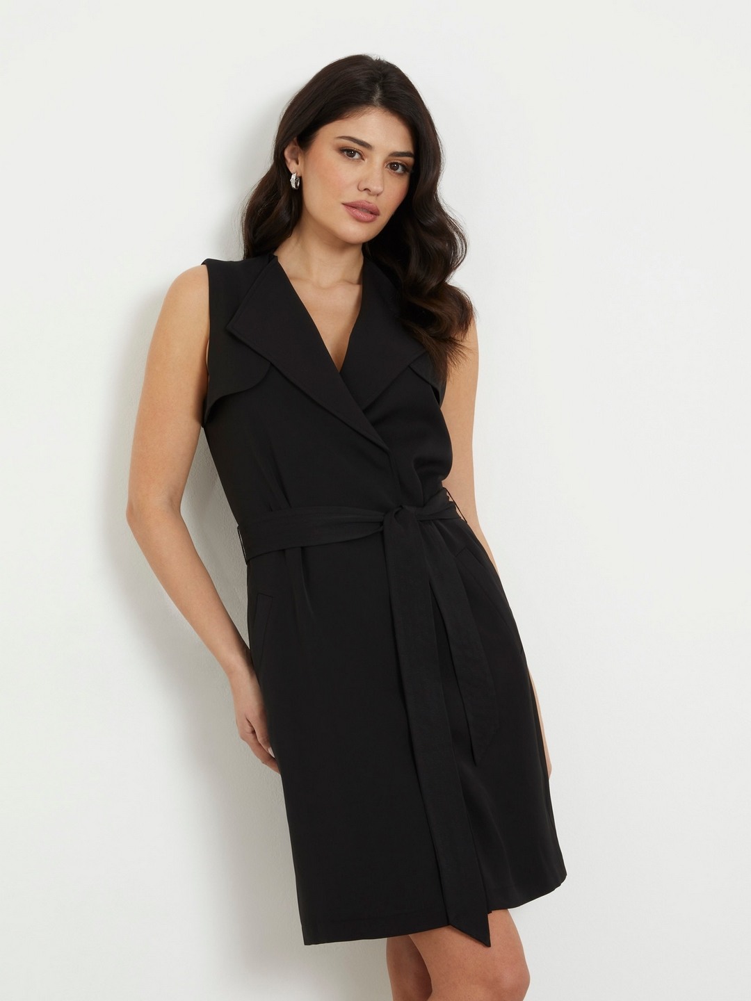 Black Polyester Solid A-Line Dress