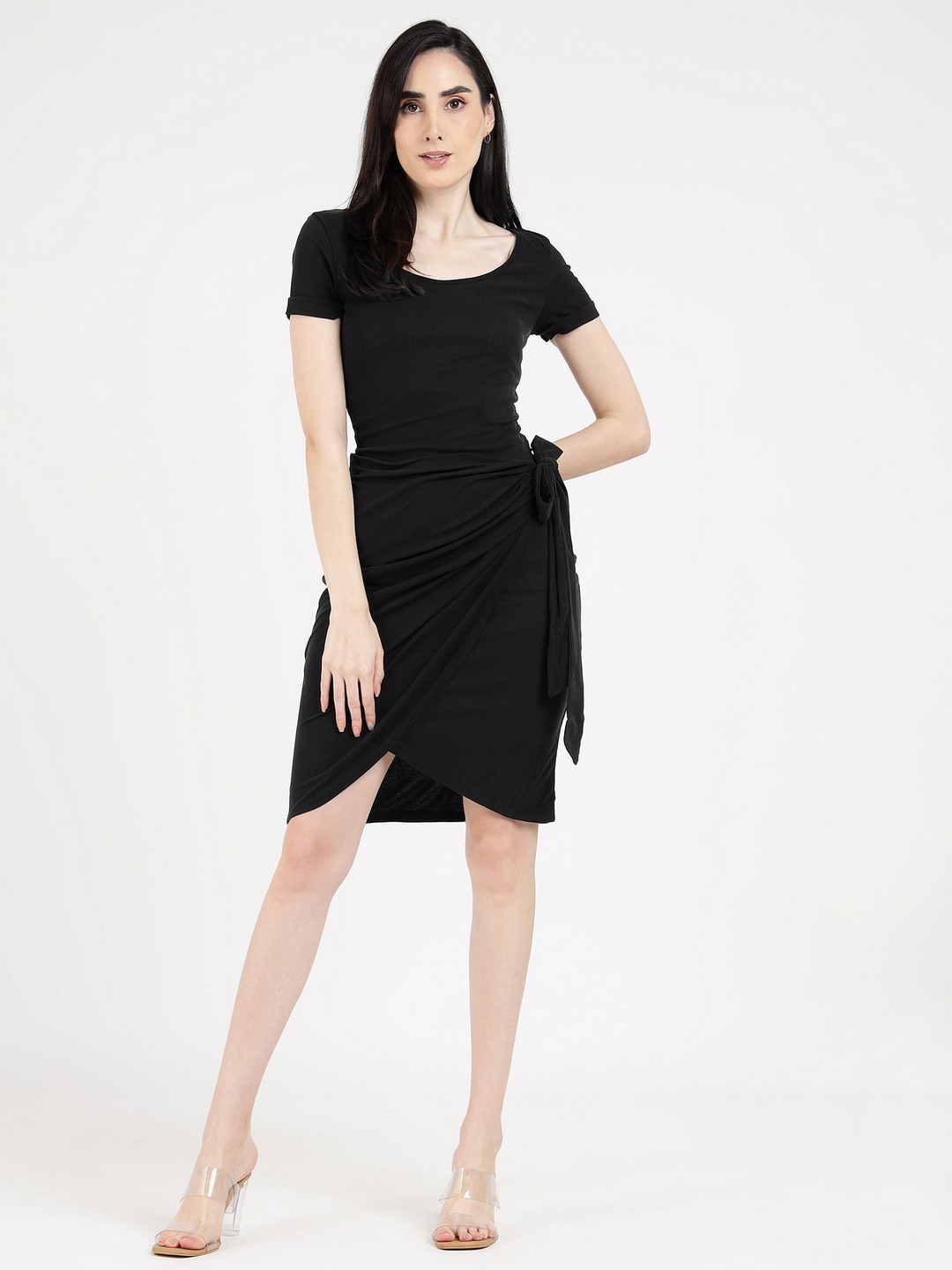 Elisea Ring Modal Blend Solid Wrap Dress