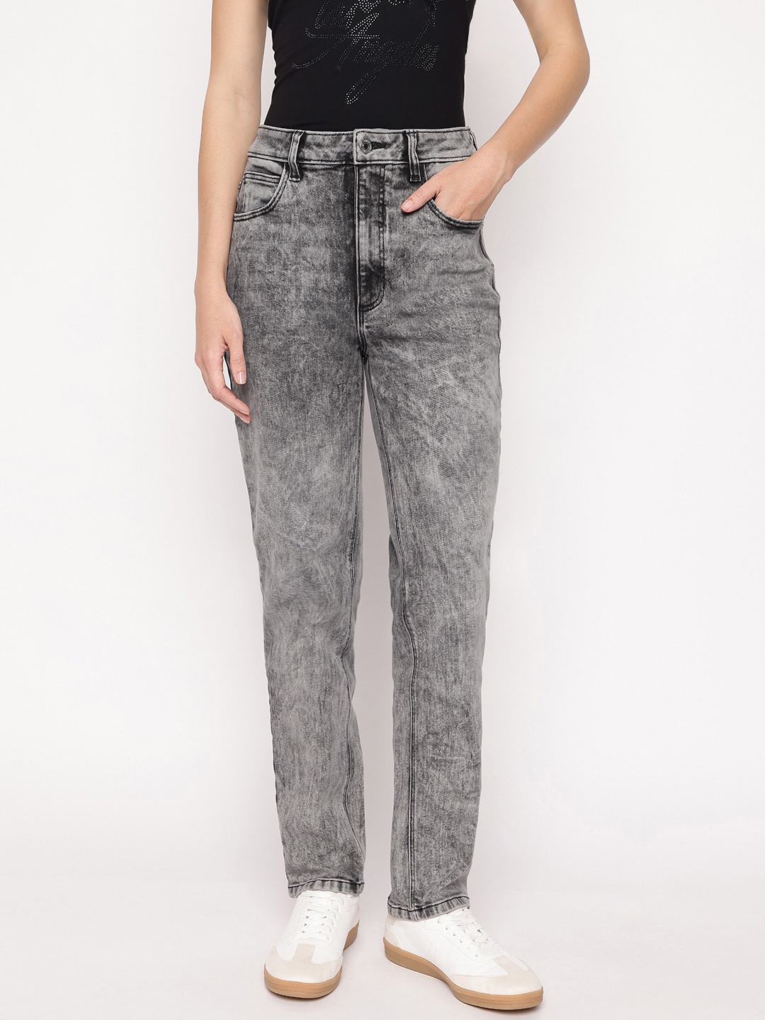 Grey Solid Relaxed Fit Mom Jeans