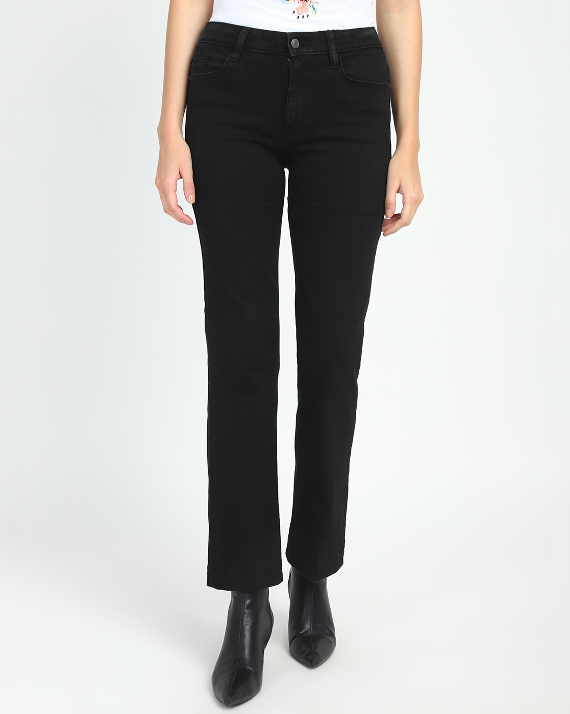 Women's Black Cotton Blend Solid Slim Fit Jeans