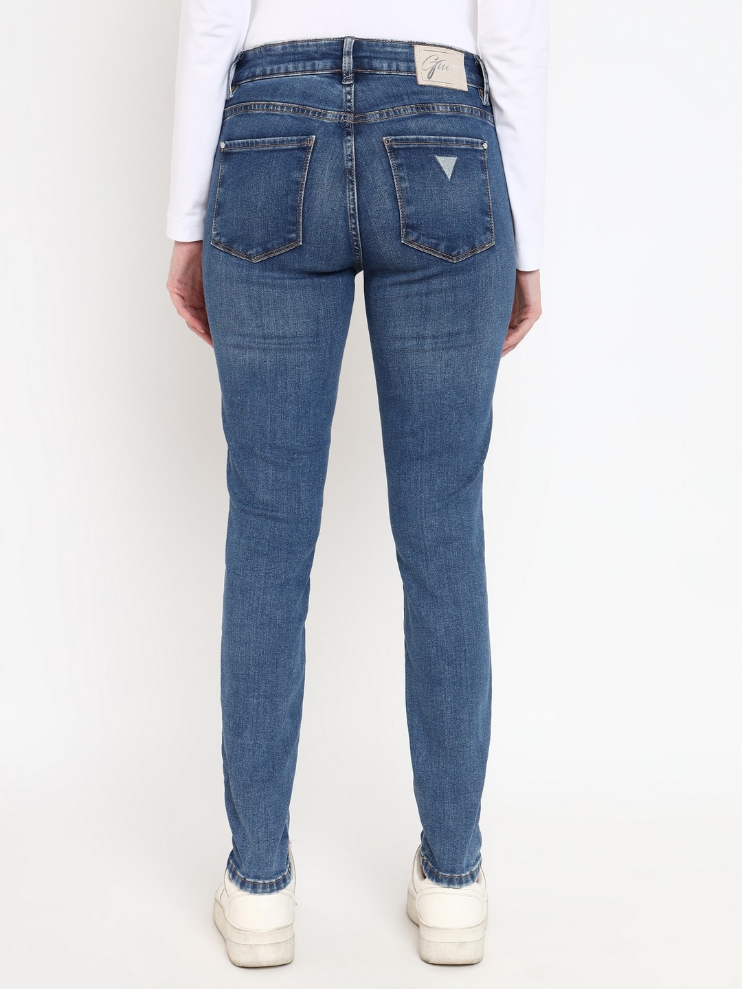 Guess Women Blue Washed High-Rise Full Length Jeans