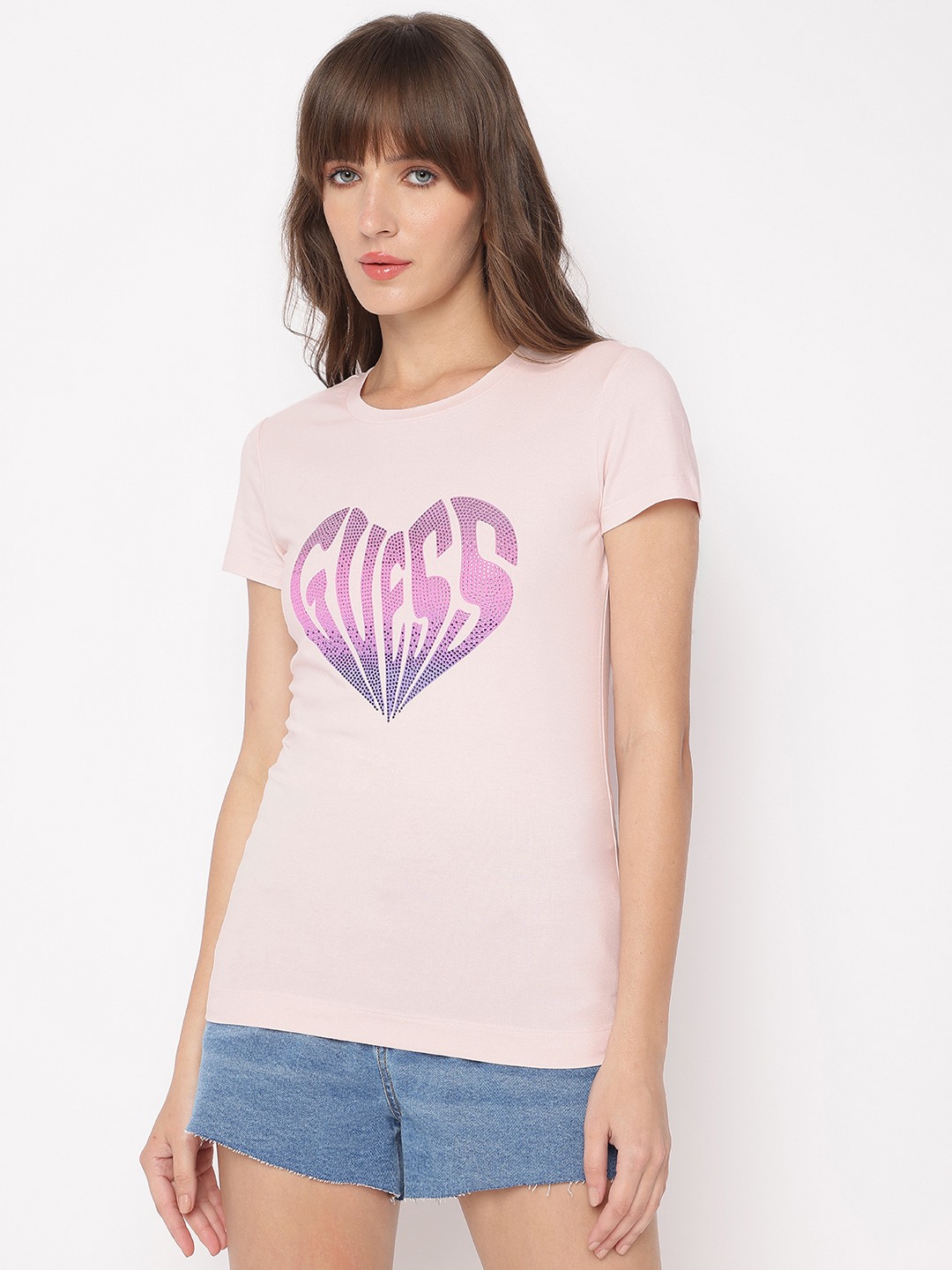 Low Key Pink Printed Round Neck Short Sleeves T-Shirt