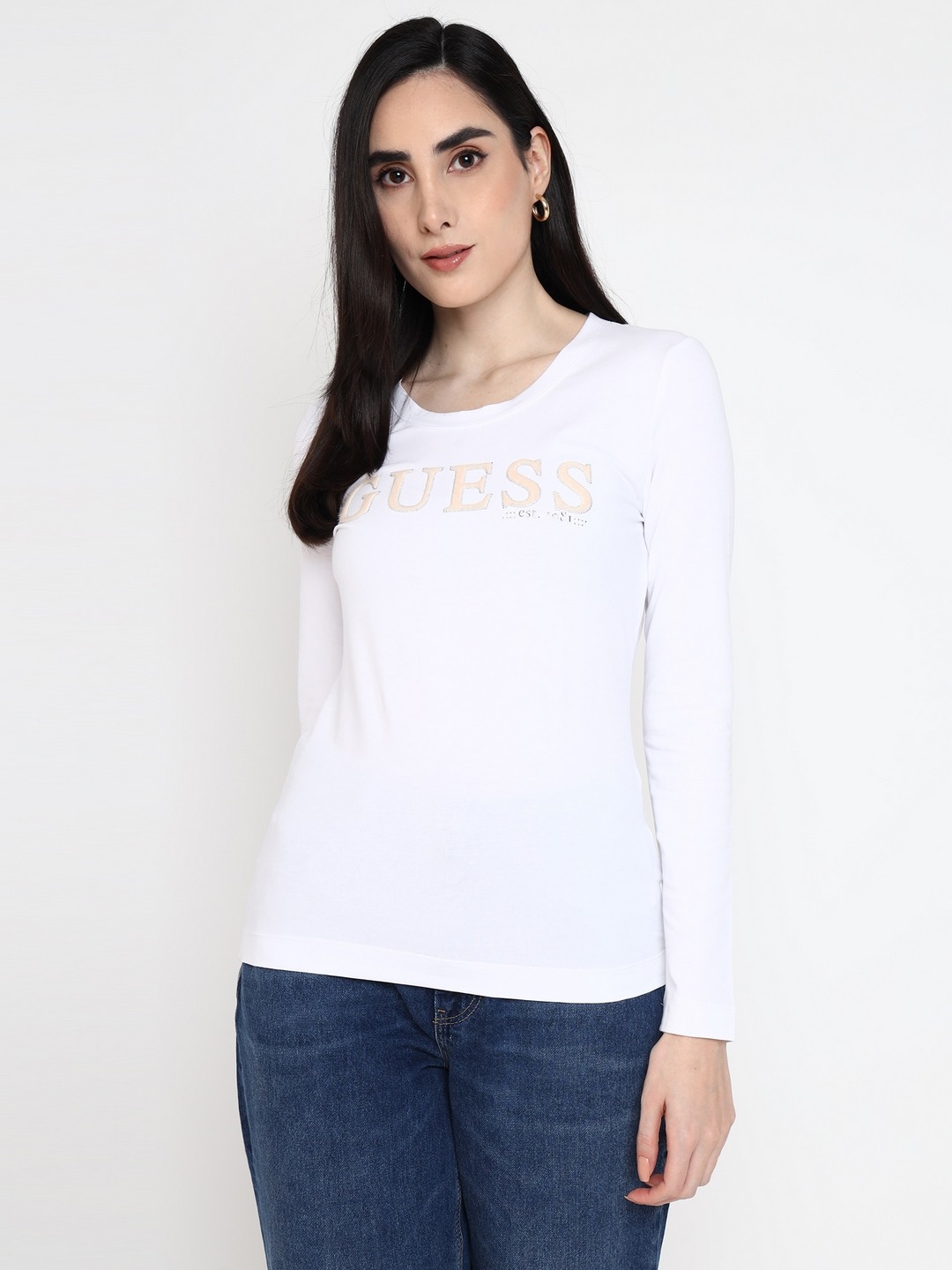 White Solid Round Neck Full Sleeves T-Shirt