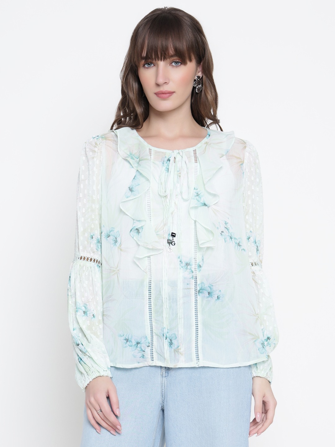 Women Mint Printed Round Neck Top