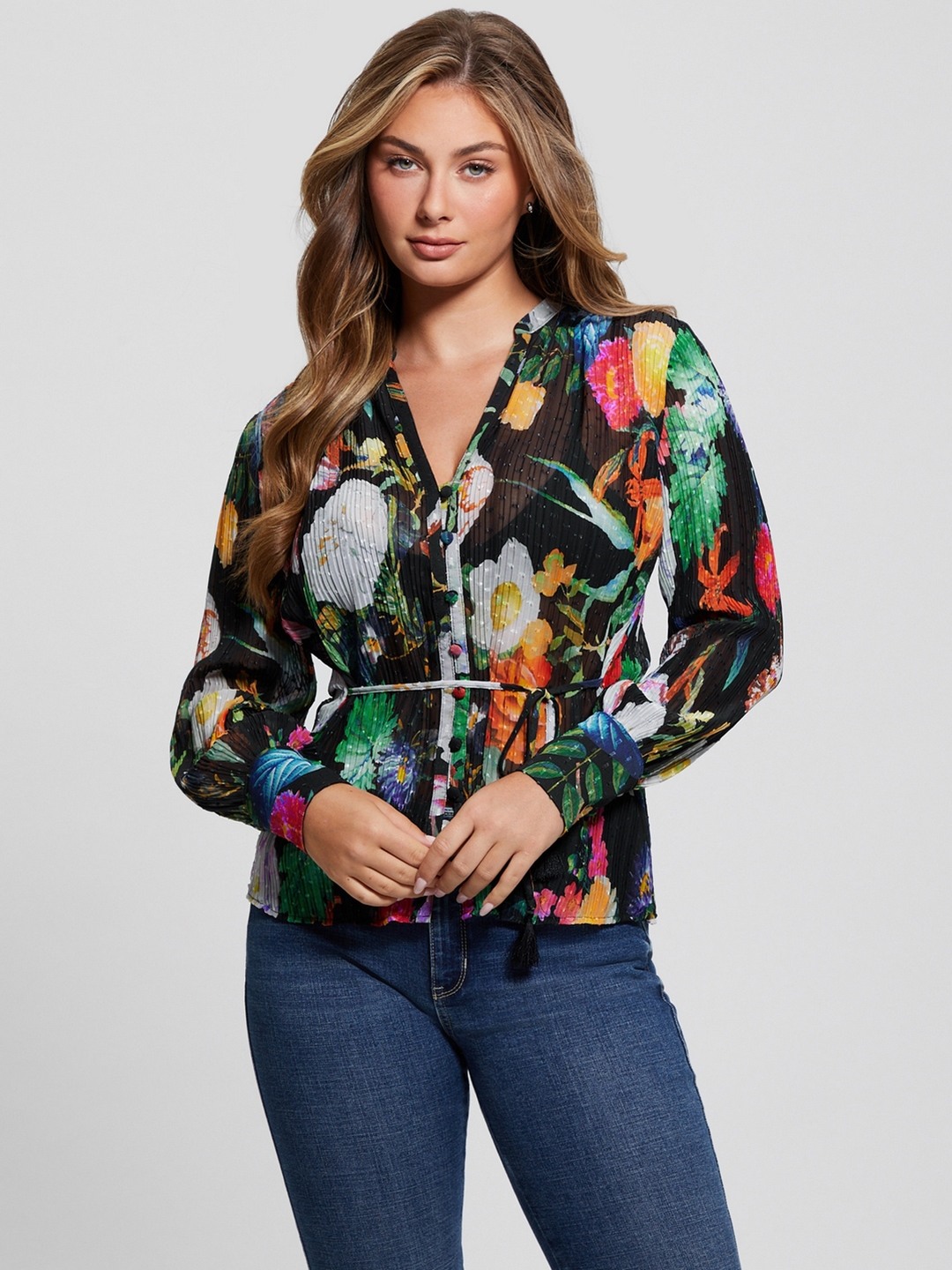Garden Glow Floral Mandarin Full Sleeve Lisette Top
