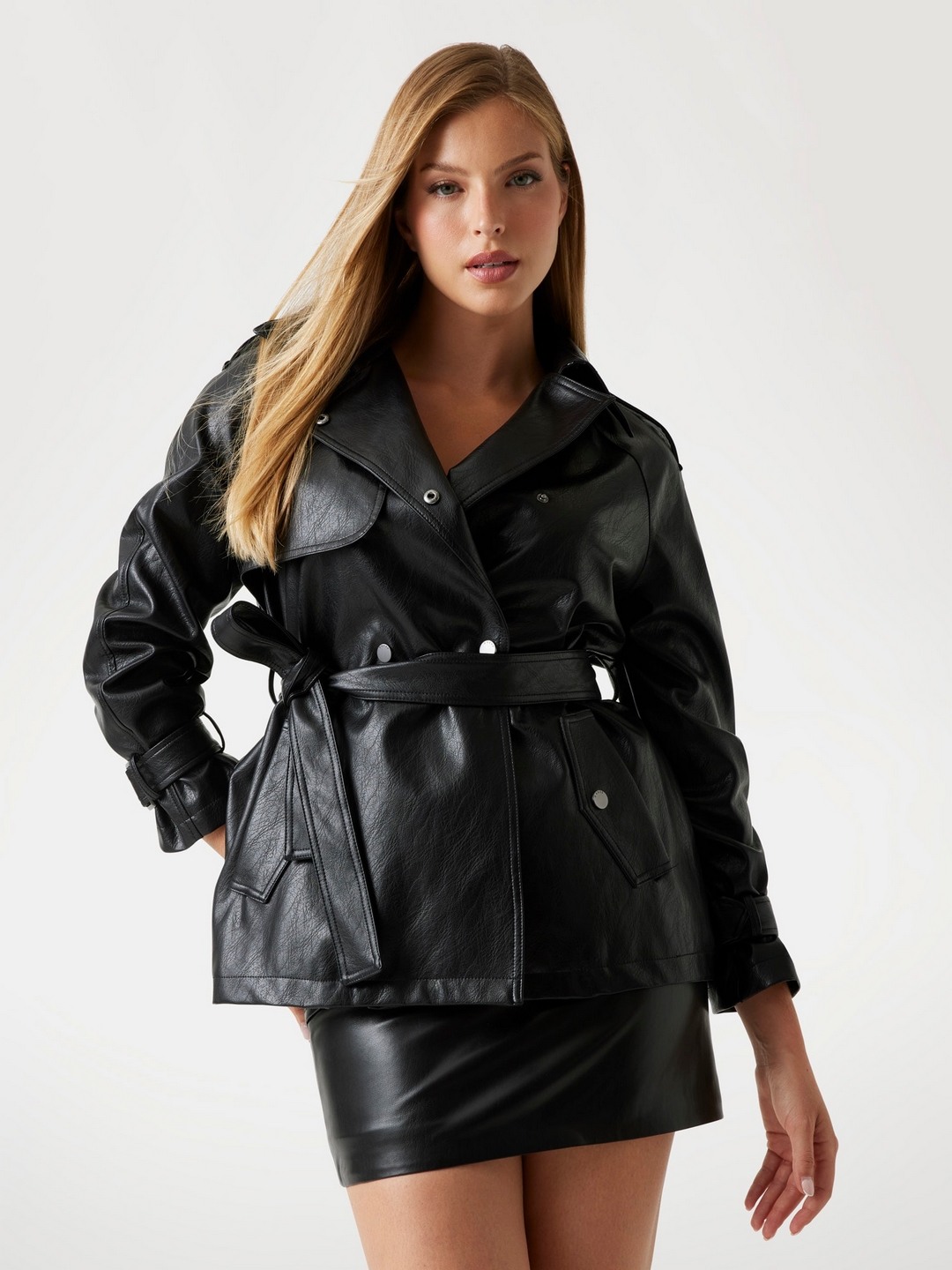 Guess Women Textured Notch Collar Long Sleeves Jacket