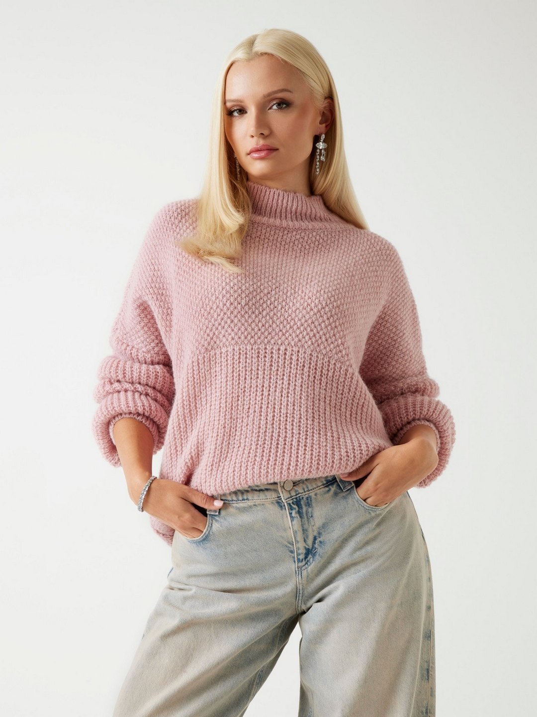 Guess Women Knitted High Neck Long Sleeves Pullover