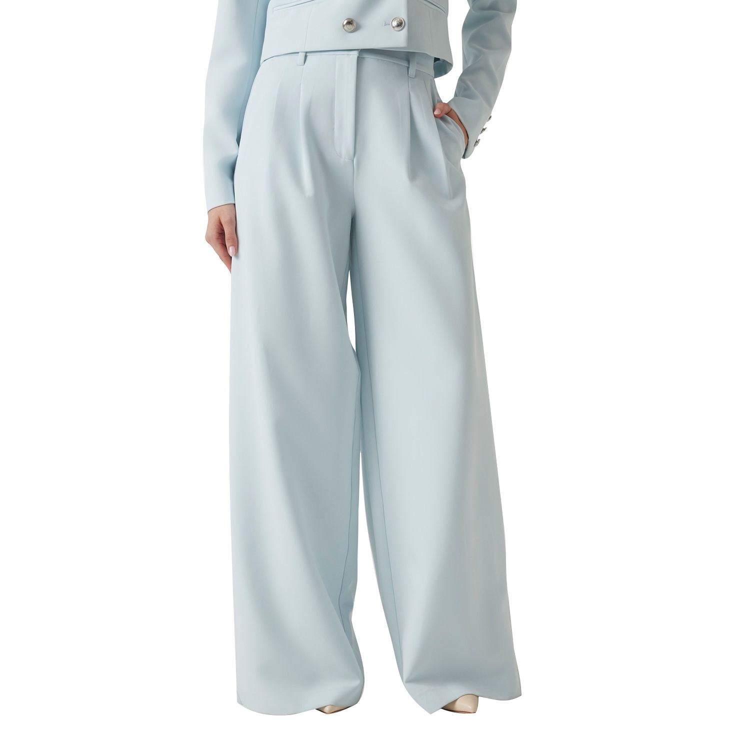 Guess Women Solid High-Rise Wide Leg Double Pleated Trousers